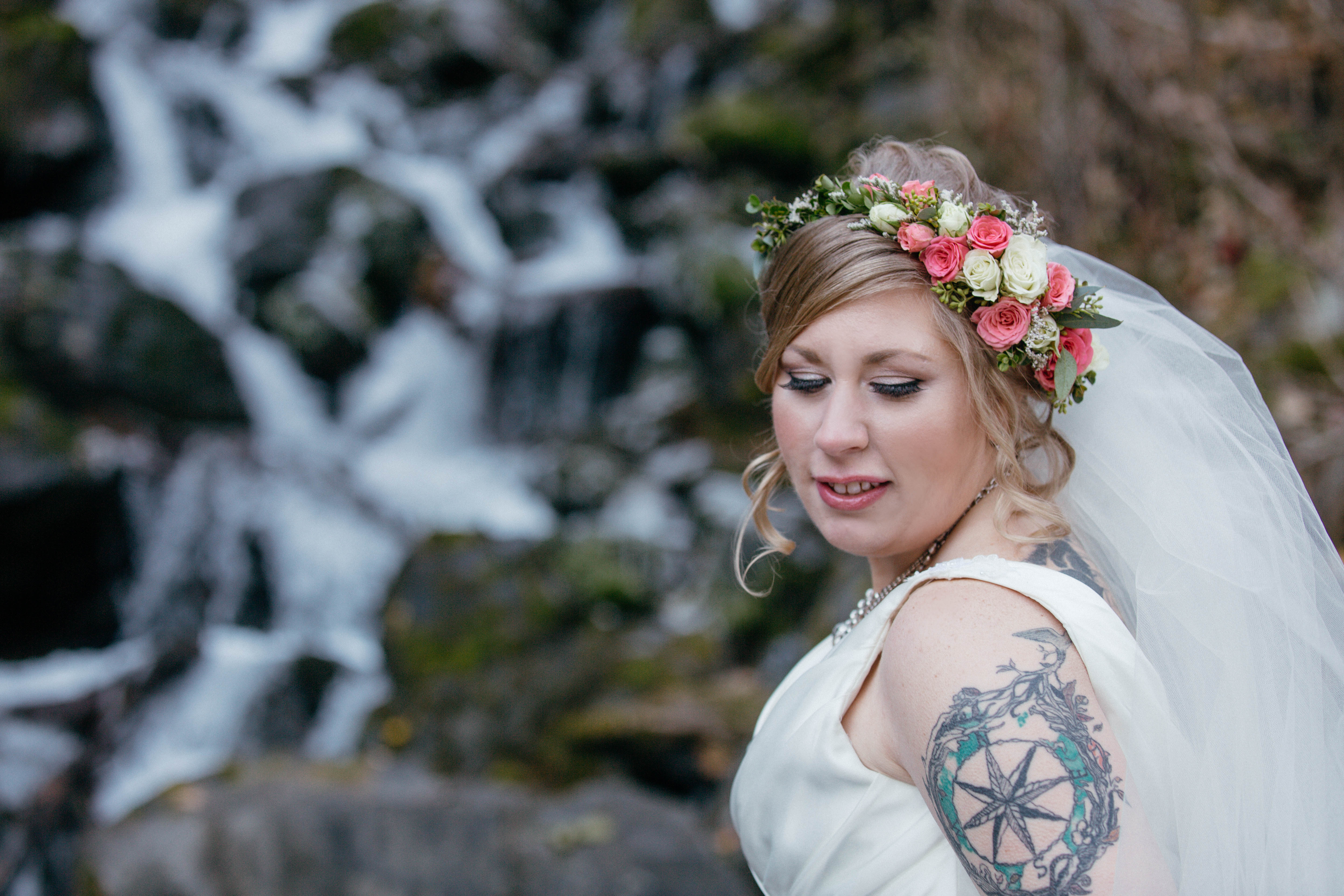 Asymmetrical flower crown by Natasha Price of Paper Peony Alaska and photo by Love Adventured Photography