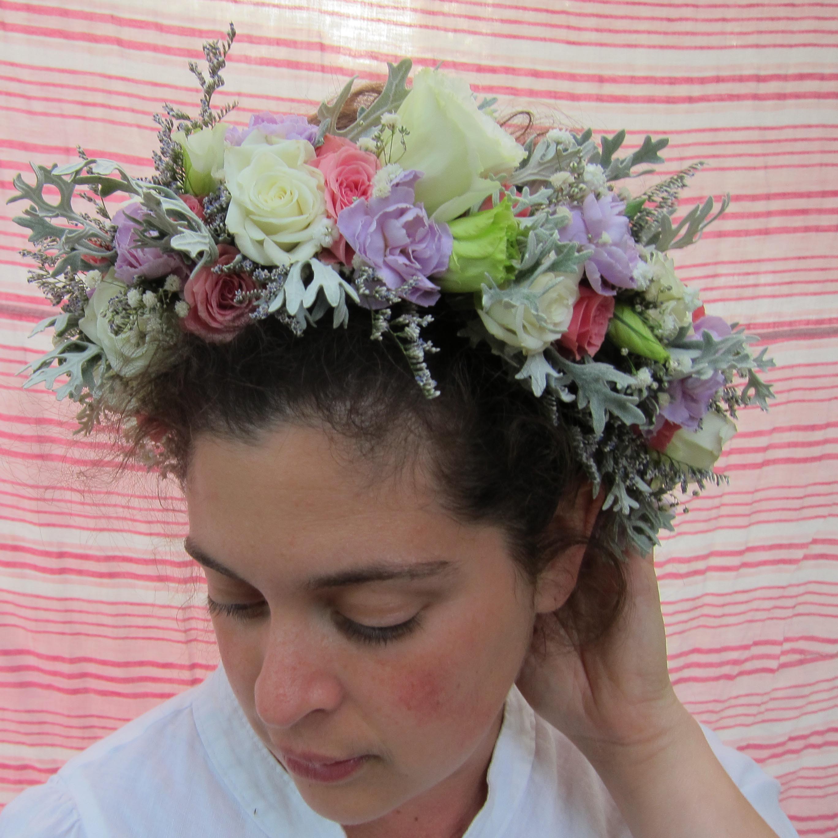 Full-sized flower crown with spray roses | designed by Natasha Price of Paper Peony