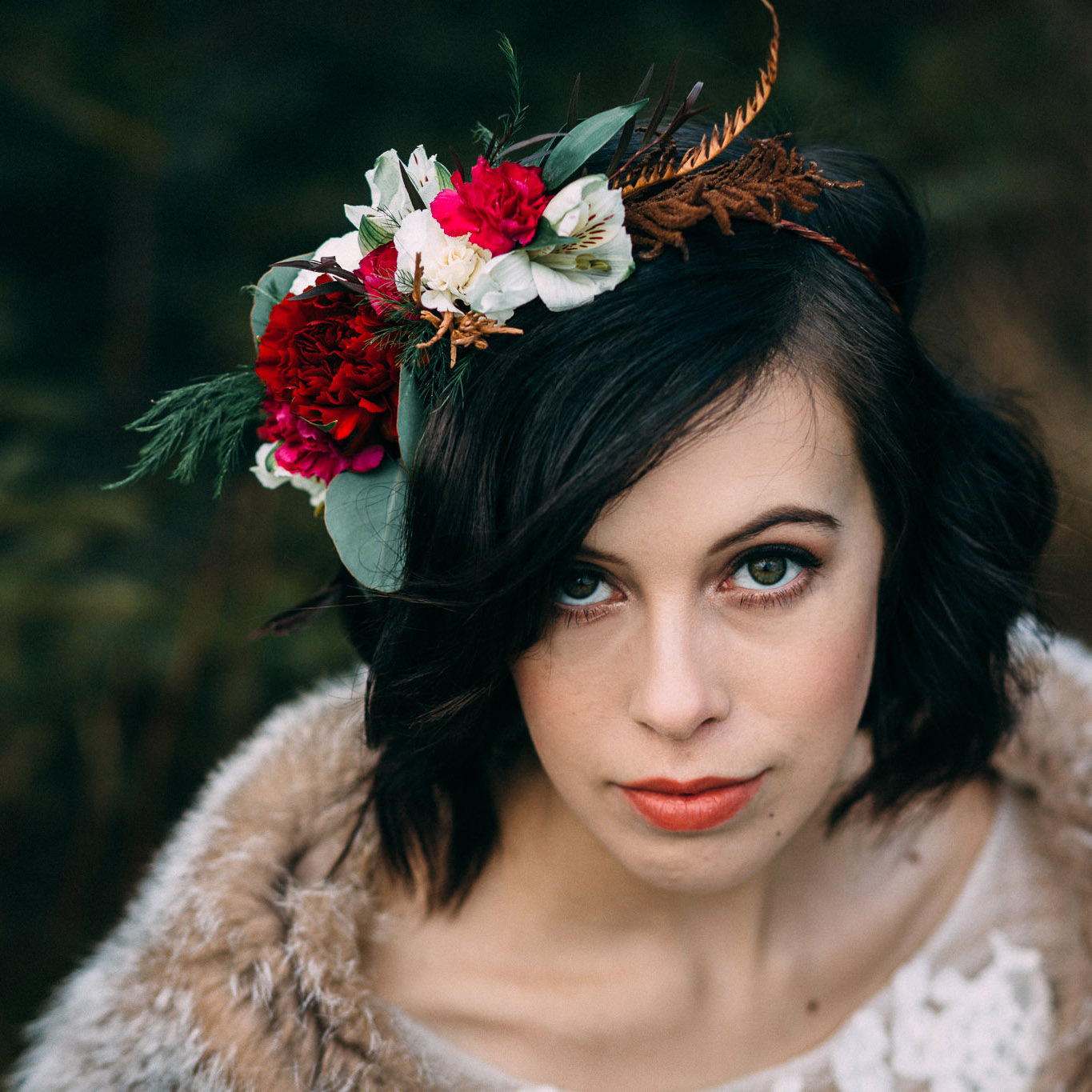 Partial crown with dried ferns by Natasha Price of Paper Peony Alaska and photo by Anne Marie Moran Photography