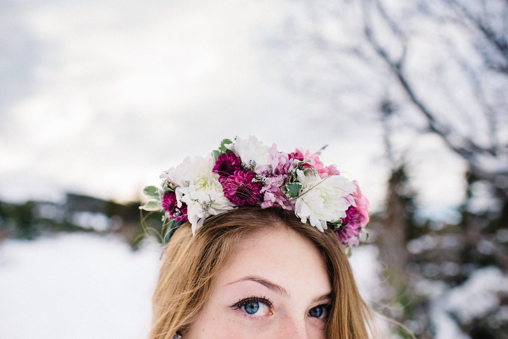 Partial flower crown with mums | designed by Natasha Price of Paper Peony and Photo by Sara Olivia Photography